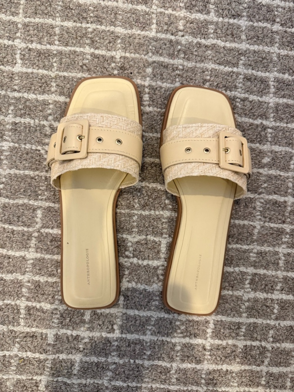 Anthropologie Cream Beige Buckle Slide Mules